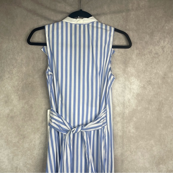 STAUD Cotton Poplin Stripe Faux Wrap Maxi Dress In Blue Women's Size 4 - Picture 9 of 9